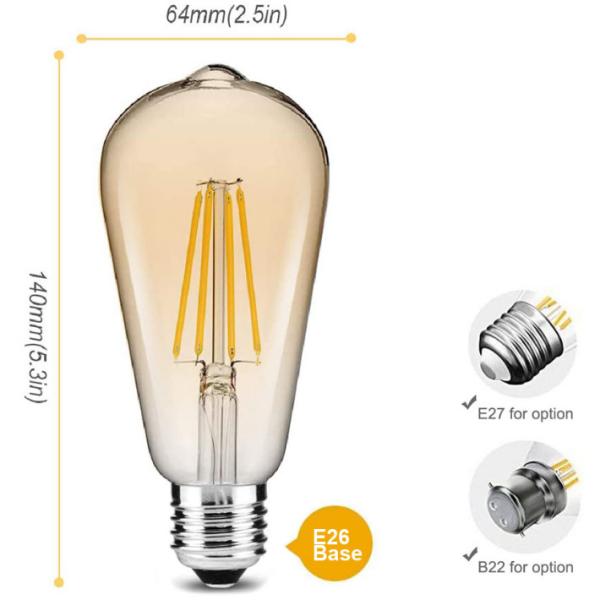 Os bulbos longos do filamento do diodo emissor de luz do diodo emissor de luz Edison iluminam - 6W ambarino 8W ST64 1050lm
