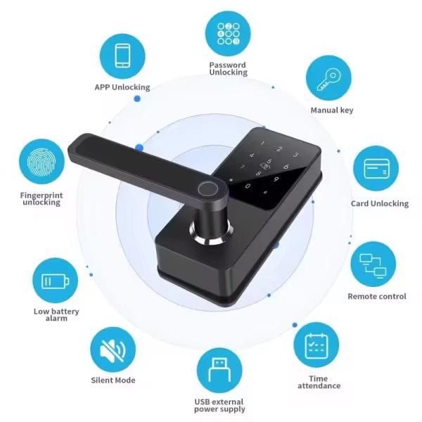 Tuya Intelligent Fingerprint Door Lock Aluminum Alloy Wifi Entry Door Lock 35mm - 60mm
