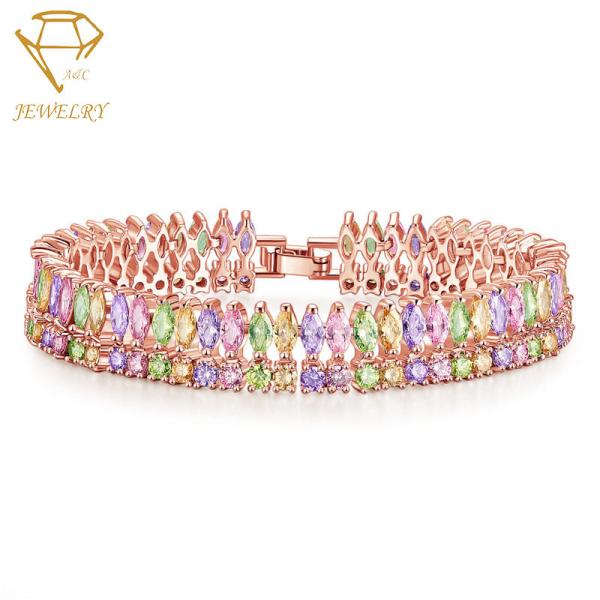Colorful Brass 7.3 Inches Diamond Women's Bracelets AAA Stone