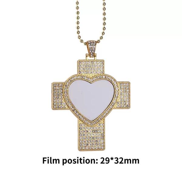 Hip Hop Men Cross Necklace Sublimation Rhinestone Necklace Jewelry Blanks