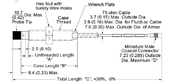 Bently Nevada 330703-000-060-50-12-00 3300 XL 11 mm Proximity Probe with FluidLoc Cable and 5.0 Metres Length for Precise Displacement Sensing