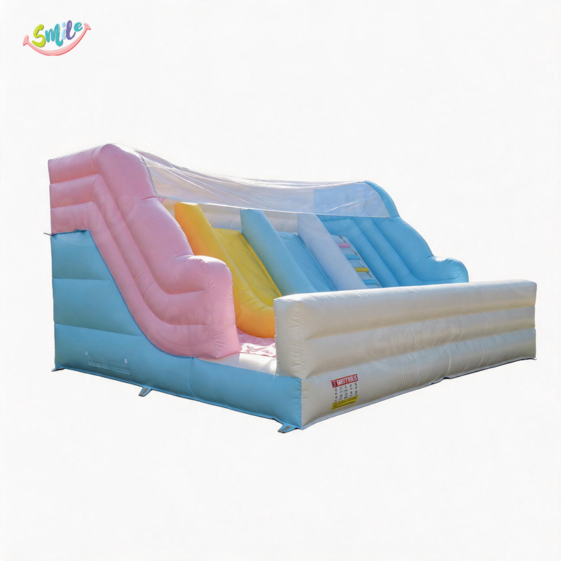 Commercial Grade Inflatable Slide Kids Pastel Bouncy Slide With Sunshade Net For Outdoor Party Rental Playground