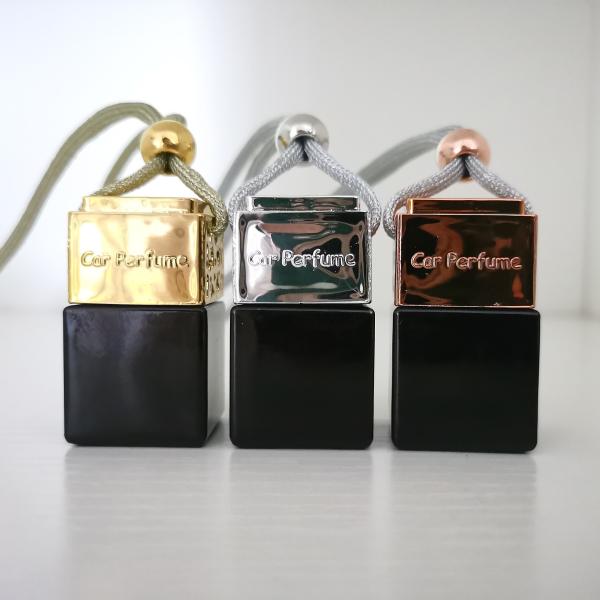 8ml Black Square Car Perfume Bottle with Wooden Lid