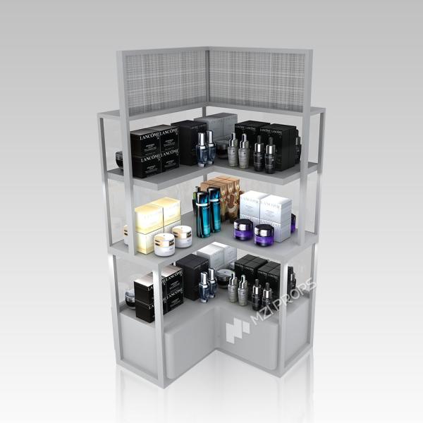 Commercial Multilayer Wood Glass Retail Display Case Corner Rack Skincare Showcase