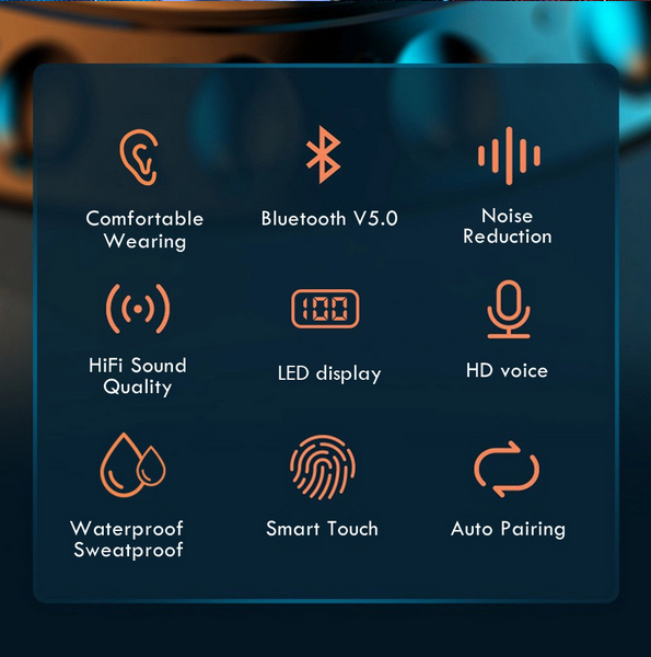 Wireless Earbuds TWS Stereo In-Ear Bluetooth 5.0 Waterproof Headphones