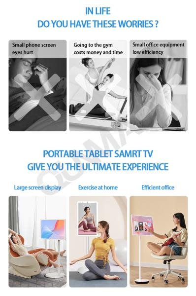 Qtenboard 4+64 タッチスクリーン フロア 立体型 ポータブルテレビ スマートテレビ スマートテレビ スクリーン ミニサイズ アンドロイド ワイヤレス ポータブル スマートテレビ