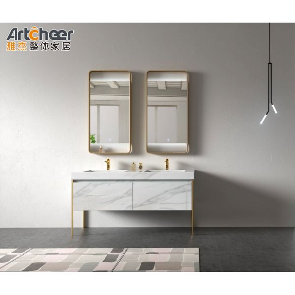 Modern Wall-mounted Bathroom Vanity Combo with Plywood Cabinet and Slab Basin for Hotel