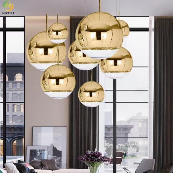 Gold 265V Round Glass Pendant Light Villa Clothing Store Single Head Small