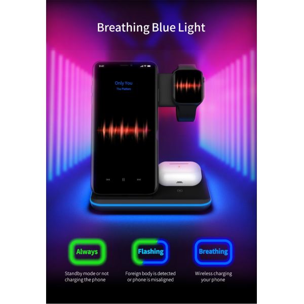 3 In 1 Phone Watch Earbud Charger Multifunction Wireless Stand Holder 15W Fast Charging Docking Station