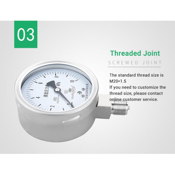 Thread Customizable 304SS Stainless Steel Capsule Type Pressure Gauge 100mm Diameter