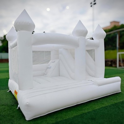 White Wedding Inflatable Bounce House with Slide and Custom Decorations for Events