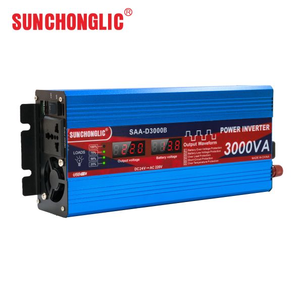 SAA-D(BL) 3000W Modified Sine Wave Power Inverter, Featuring 1A USB Port and 24V to 220V Conversion