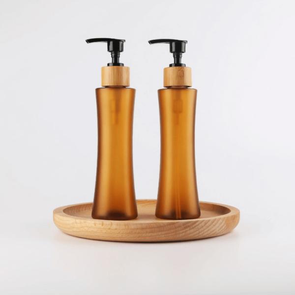 Shampoo Amber bamboo cosmetic packaging plastic bamboo pump bottle frosted 6oz 180ml