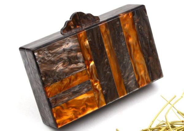 Brown Color Patent Clutch Bag ,  Small Size Acrylic Evening Bag For Summer