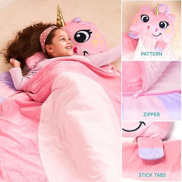 Pink Unicorn Toddler Nap Mat with Pillow & Blanket 60