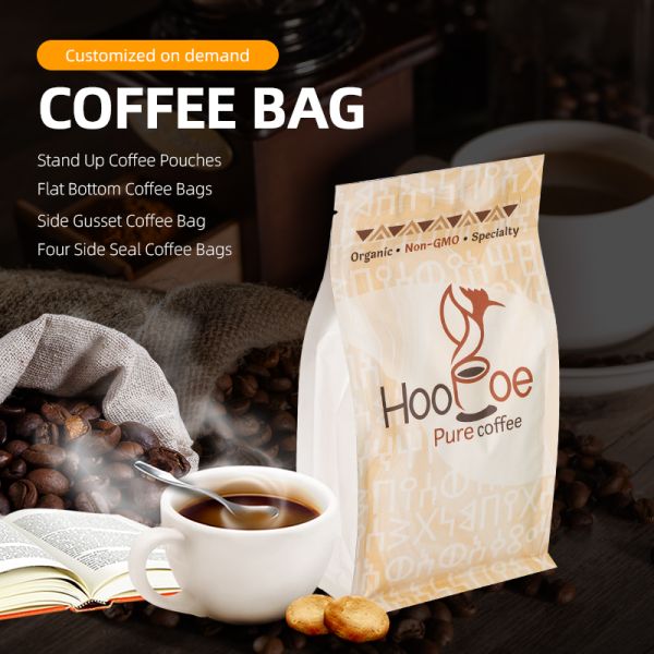 Custom Printed Flat Bottom Coffee Bean Packaging Bags with Zipper and Valve Plastic Bags with Durable Features