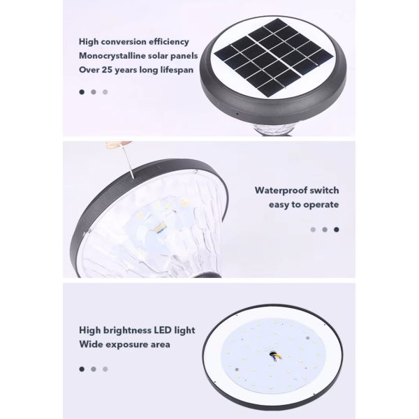 LED Solar Pillar Light With 300LM High Brightness & IP65 Waterproof For Garden Fence Pillars
