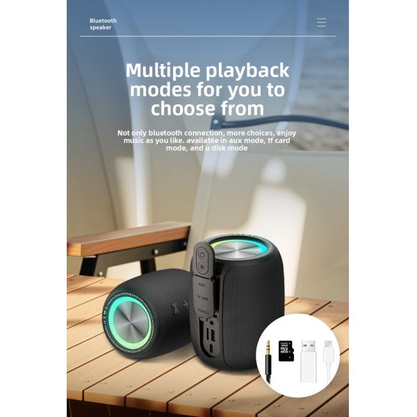 Portable Outdoor 10W TWS Stereo Bass Mini Subwoofer Speaker RGB Light IPX-6 Waterproof