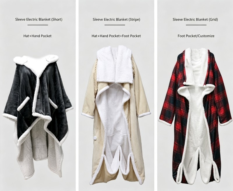Customized Wearable Electric Heated Throw Blanket with Foot Pocket and Sleeves