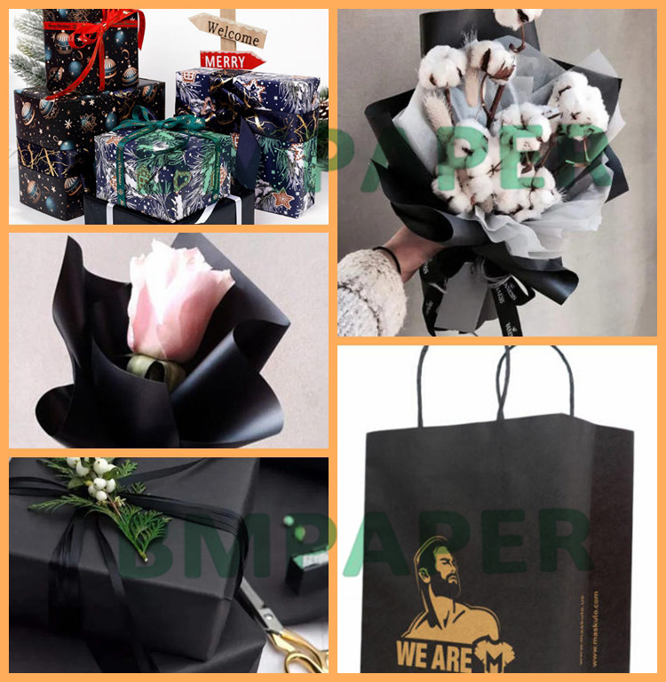80g Black Kraft Wrapping Paper For Shopping Bag High Tensile Strength 25'' x 36''