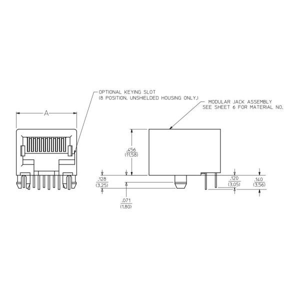 Порт 6p4c Molex 432026105 одиночный защищал плату RJ45 модульного Джек вниз без СИД