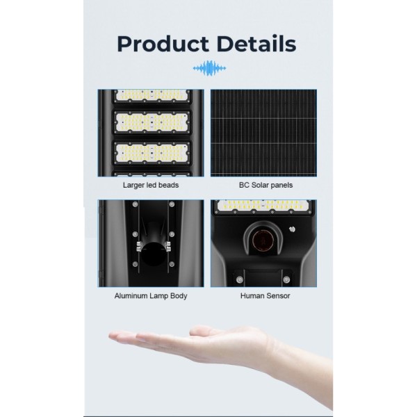 TR-TS02 Aluminum All-in-One Solar Street Light, High Lumen Branded LED, IP65 Waterproof with Smart Human Motion Sensor