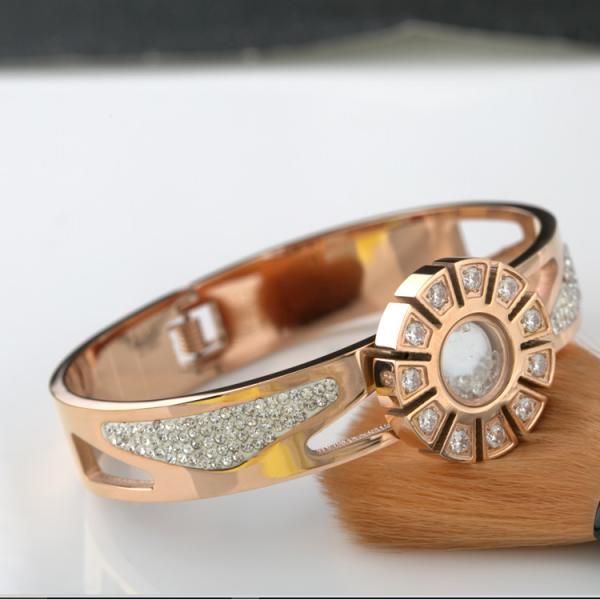 18K Gold Diamond CZ Inlay Luxury Brand Fine Jewelry Crystal Bracelet For Women Gift Stainless Steel Bracelet Bangle