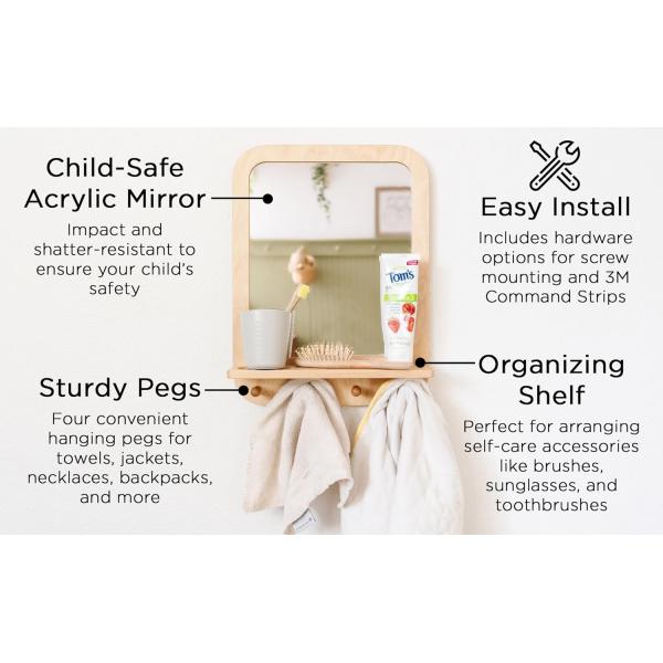 Entryway Mirror with Hooks and Shelf Organizer Self Rustic Design Style