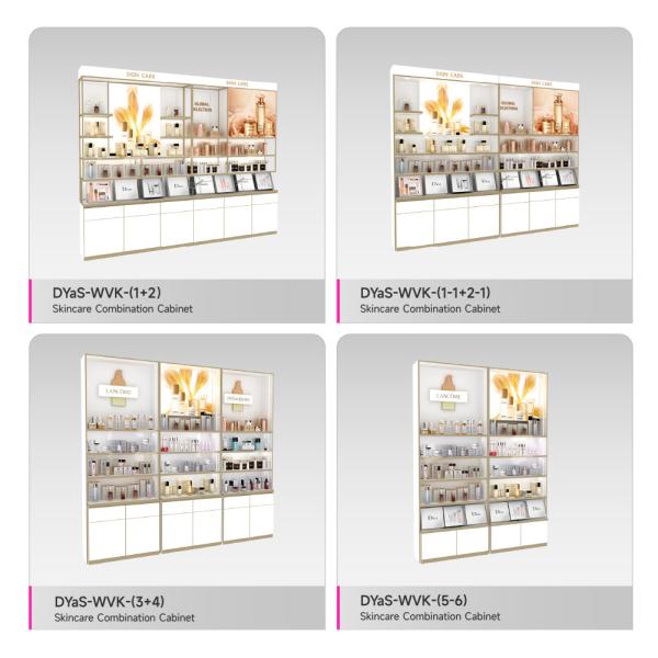 Skincare Display Fixtures White Wooden Sample With Island Embedded Light Strip For Branding Shop Stand And Premium Store Interior Design