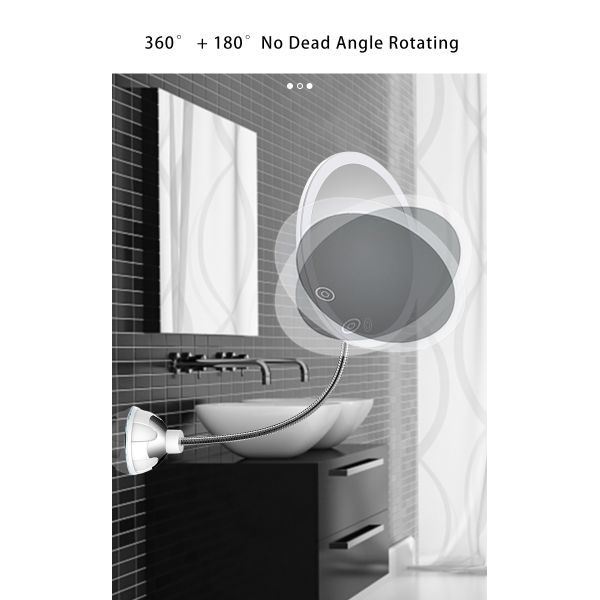 LED Lighted Bathroom Makeup Mirror 10X Magnifying - Goose Neck Wall Mounted with Suction Cup