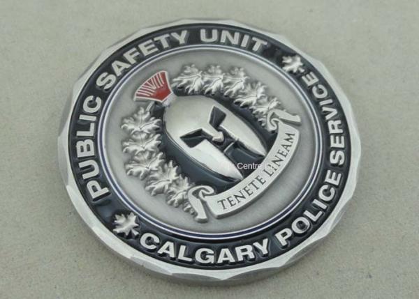 Brass Stamped Personalized Coins , Diamond Cut Police Coin With Antique Silver