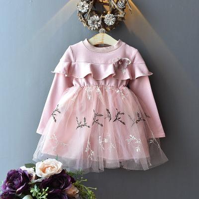 1.1M Children Worsted Spring Pink Lace Formal Long Sleeve Dresses Knee Length