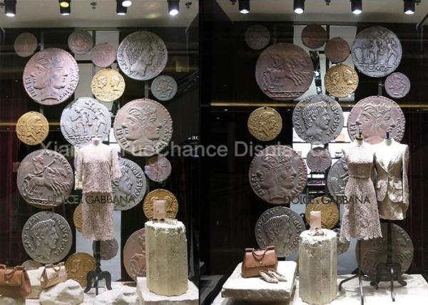 Round Shape Fiberglass Coin Sculpture , Commercial Christmas Decorations