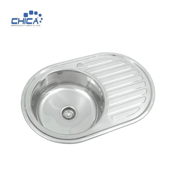 CH7750 Single Bowl Round Kitchen Sink With Drain Board Stainless Steel Kitchen Sink Press Kitchen Sink