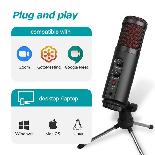98db SNR 20Hz - 20KHz USB Microphone Kit With Adjustable Scissor Arm Stand