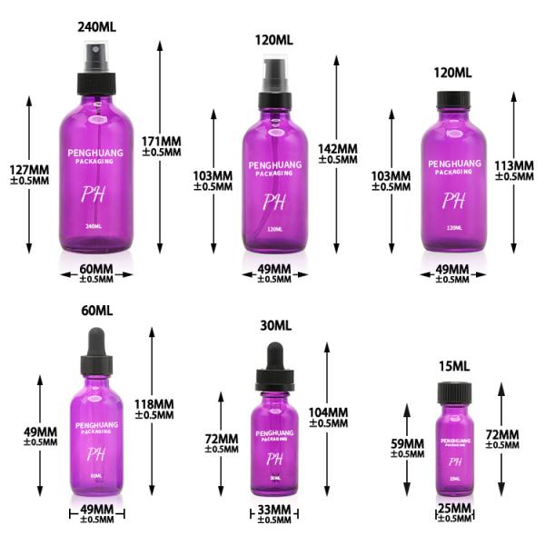 garrafa de vidro roxa do conta-gotas do óleo essencial da garrafa 4oz 2oz de 60ml 120ml 240ml Boston