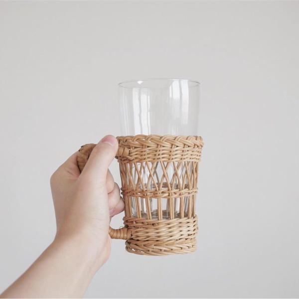 High End Coffee Tea Clear Water Cup Clear Glass Mug With Rattan Holder