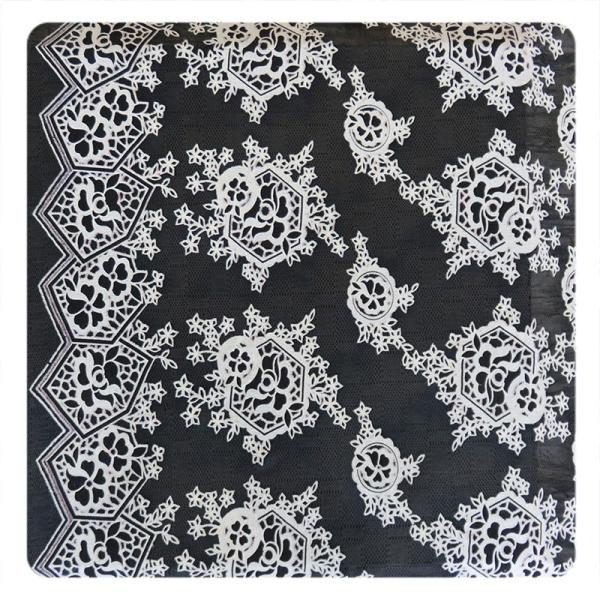 Beautiful Black Floral Polyester Cotton Lace Fabric , Fashion Swiss Lace Fabric