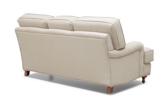 American Style Living Room Couches Linen Fabric 3 Seater Sofa Solid Wood Legs