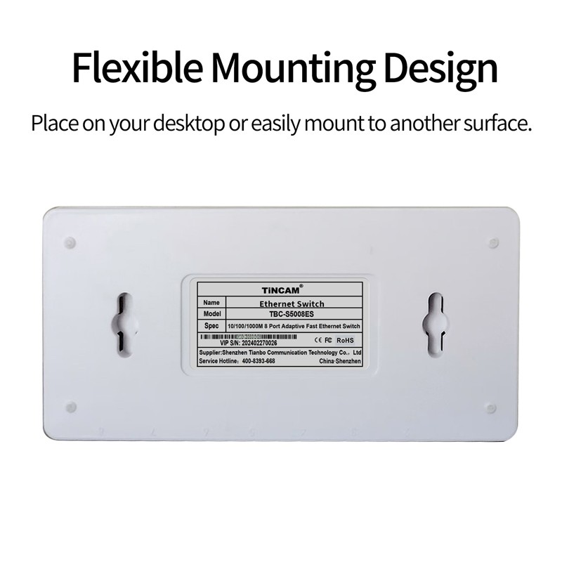 8-Port Gigabit Ethernet Switch Unmanaged Plug & Play Network Switch 10/100/1000Mbps RJ45 Desktop Plastic Housing External 5V Power Adapter TBC-S5008ES