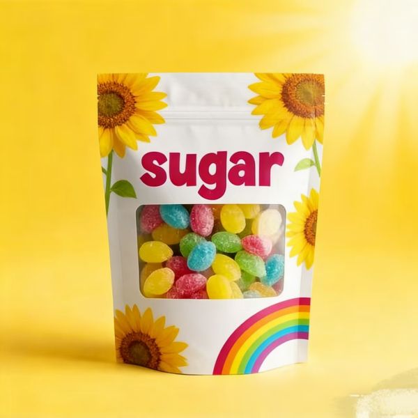 MOQ 100 Digital Printing Customized Logo Free Design by AI Food Packaging Candy , Sugar Stand up Bags