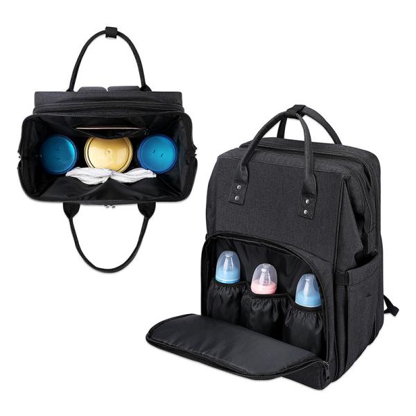 Baby Diaper Tote Bags Backpack Black Insulated Bottle Storage 14X9X16