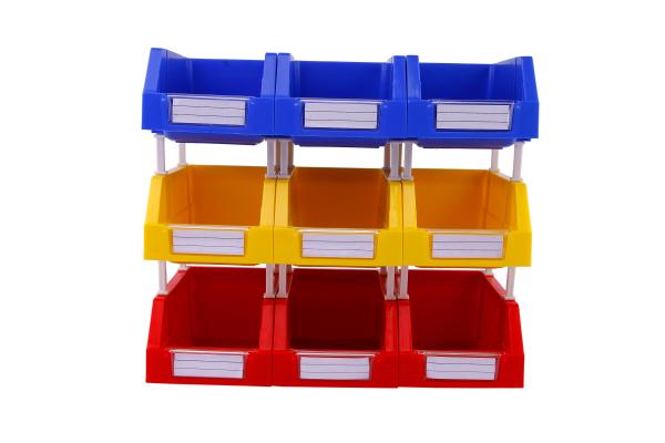 Durable Reusable Plastic Containers for Bolts and Spare Parts on Rack Workbench Panel