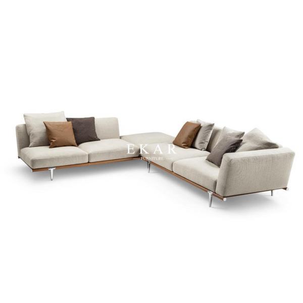 L Shaped Modern Leather and Fabric Italian Design Corner Sofa