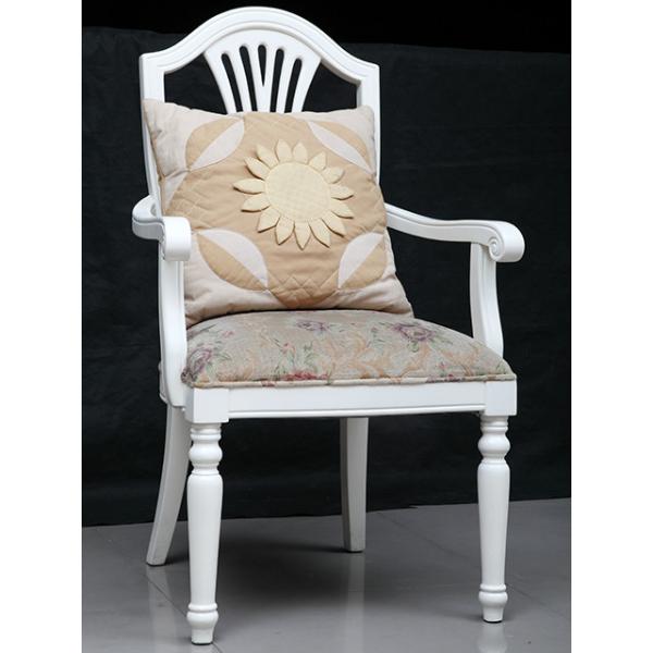 White Antique Wooden Throne Chair Embroidery Pads Dining Chair Upholstery Fabric