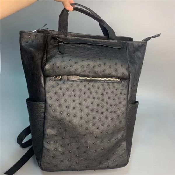 Casual Style Authentic Real True Ostrich Skin Men's Large Blue Travel Backpack Genuine Leather Male Top-handle Bag Pack