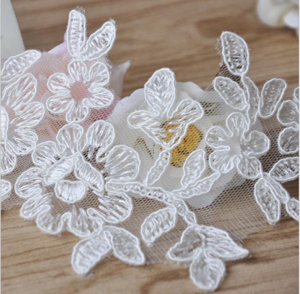 Apparel  Accessories Ivory/Black  Embroidery  Lace Applique for Bridal Dress