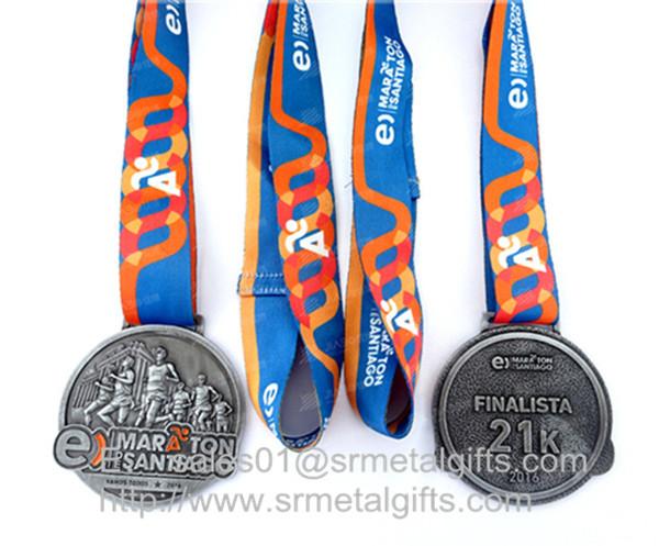 Metal sports medal with ribbon lace, personalized metal ribbon medals and medallions