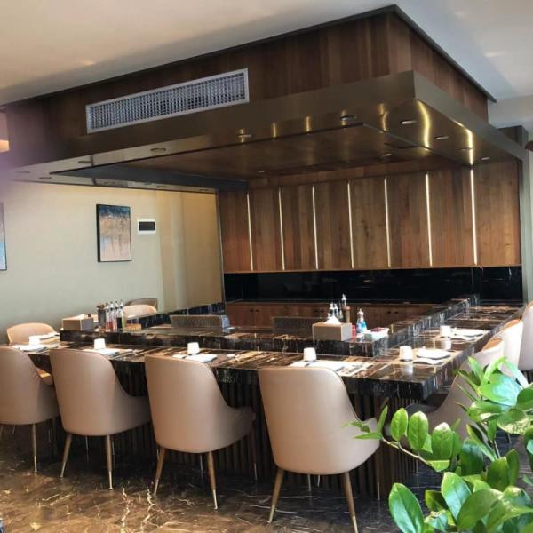 Light Color Rectangle Semi-Circular Oval Teppanyaki Grill Table 6-12 Seat Hibachi Table