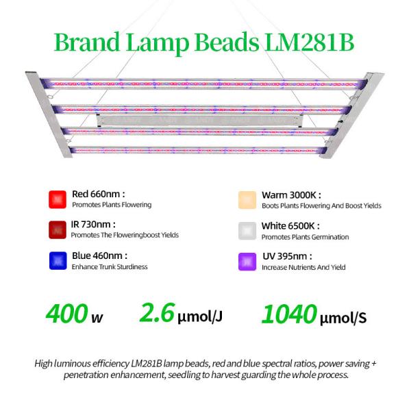 Full Spectrum Three-Way 400W LED Plant Lights ANDY Wholesale Commercial 4 Bar LM301H EVO LM281B LED Grow Lighting